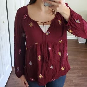 Old Navy Burgundy / Maroon Flowy Long Sleeve Top